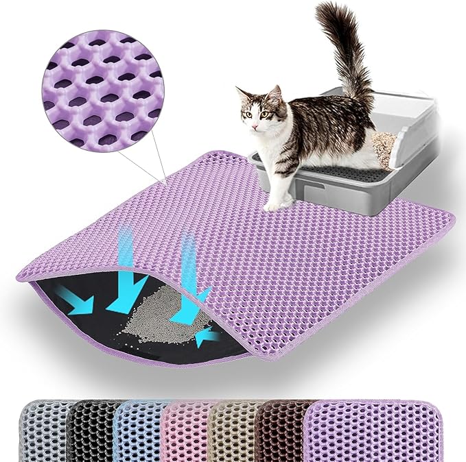 Small Cat Litter Mat, 20x14’’ Double Layer Honeycomb Cat Litter Box Mat by Petinstinct