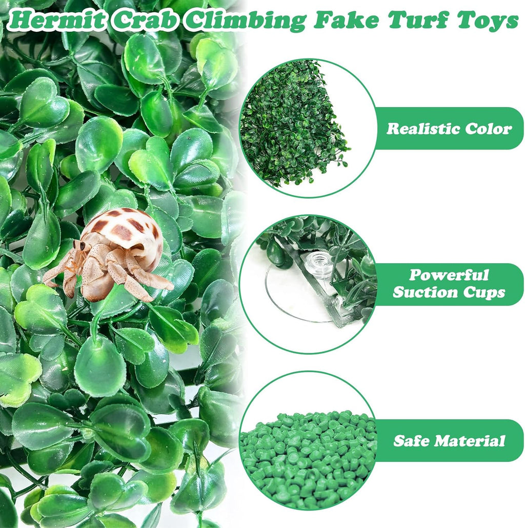 PINVNBY 2 PCS Hermit Crab Climbing Toys Hermit Crab Climbing Wall with Suction Cups Plastic Faux Grass Mat Hermit Crab Accessories for Hermit Crab Tank Decor (10 x 10 Inch)
