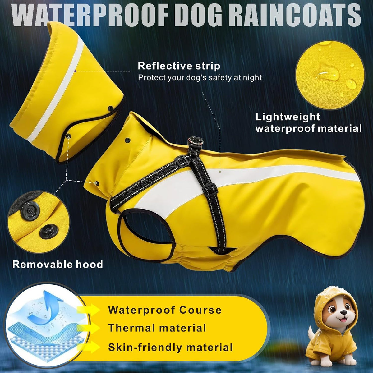 Dog Raincoat Waterproof Raincoats for Dog Reflective Dogs Rain Jackets with Hood Hoodie Pet Rain Poncho Coat for Small Medium Large Dogs Puppies S-XXL (Yellow, S)
