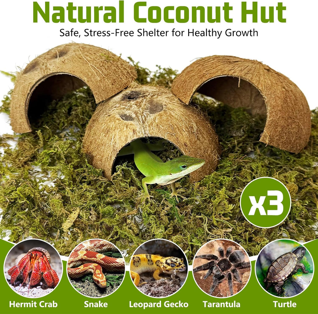 Hamiledyi Coconut Hide for Reptiles, Natural Coco Hut for Hermit Crabs