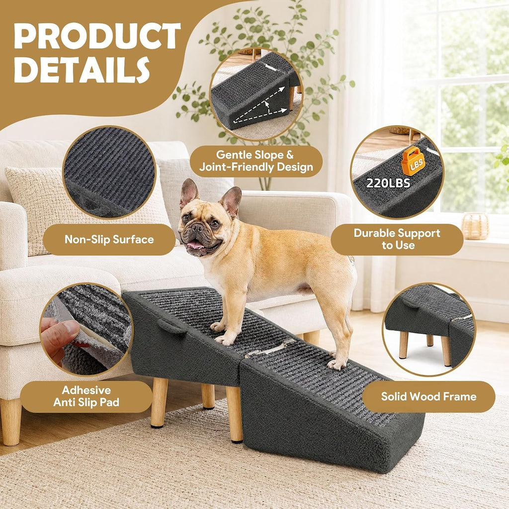 2-1 Foldable Dog Ramp & Ottoman for Couch and Low Bed 16" H