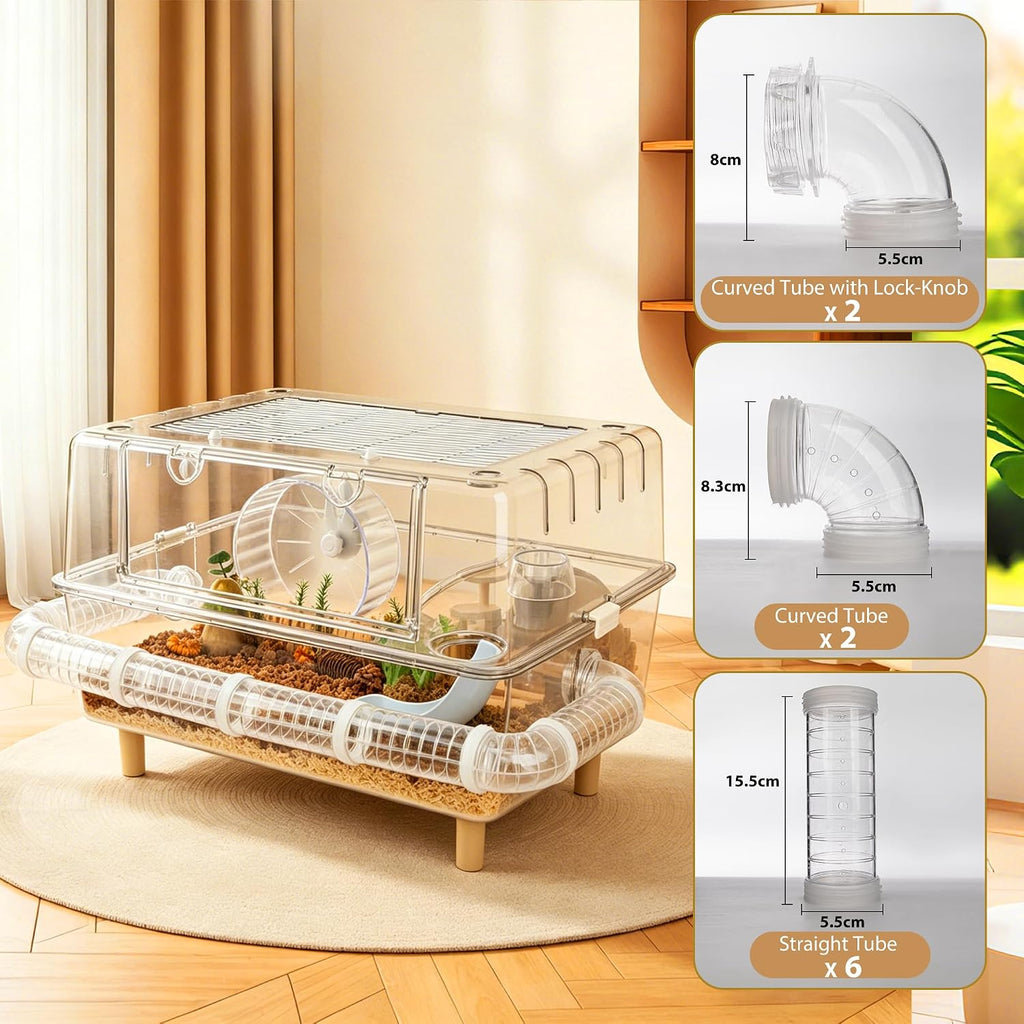 Hamster Tube Set for ECOCEN 24.4''L Large Acrylic Hamster Cage — Connects a Single Cage Left & Right Side Holes, Transparent Hamster Tunnel, Adventure Pet Cage Tunnel Exercise, Dwarf Hamster Toy