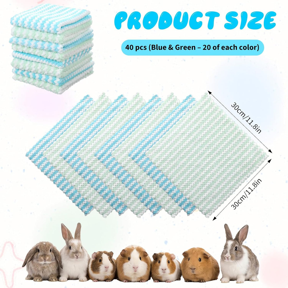 40 Pack Guinea Pig Blankets 12x12 Inch Coral Fleece Soft Washable Pads