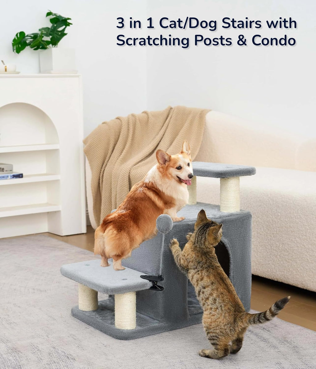 Happi N Pets Cat Stairs for Bed, Stable Pet Step with Condo, 3 Combinations