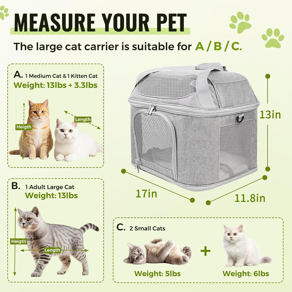 Soft-Sided Cat Carrier,Pet Bag with Padded Shoulder Strap (Up to 20 Lbs)