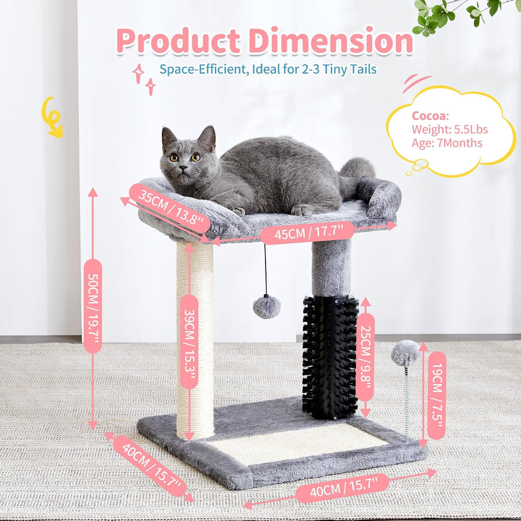Made4Pets Cat Scratching Post with Bed and Self Groomer, Small Cat Tree 20"