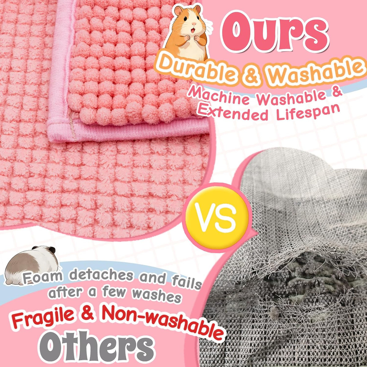 Guinea Pig Cage Liner, 4 PCS Washable Guinea Pig Bedding Fleece Mat