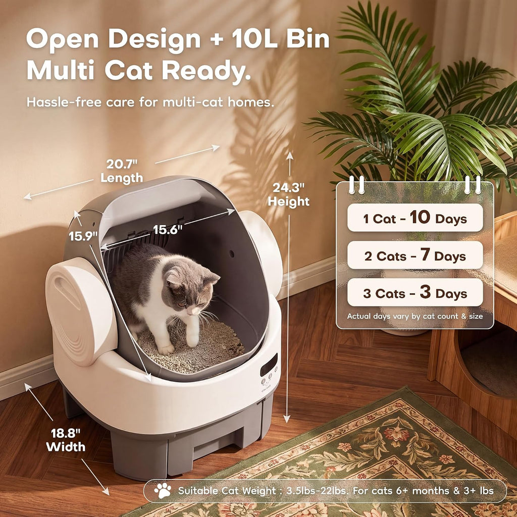 WARCAT automatic Litter Box丨Open Top, Child Lock, No app needed GREY&WHITE