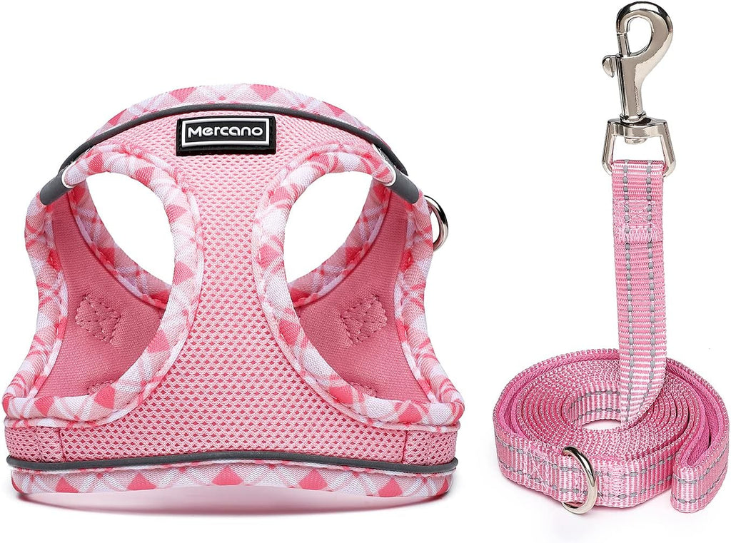 Mercano Soft Mesh Dog Harness and Leash Set, Step-in Reflective Breathable Lightweight Vest Harnesses with Safety Buckle for Small Dogs, Cats (Pink, XXS)