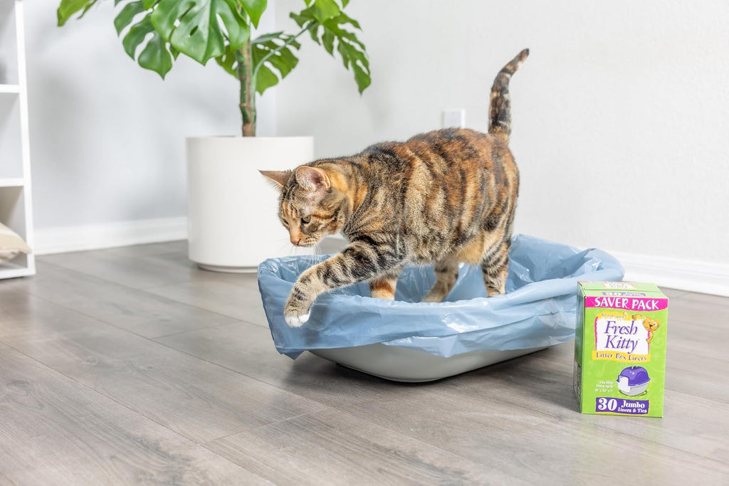 30 Count Fresh Kitty Litter Box Liners Super Thick, Durable, Easy Clean Up Jumbo Scented, Bags with Ties for Pet Cats