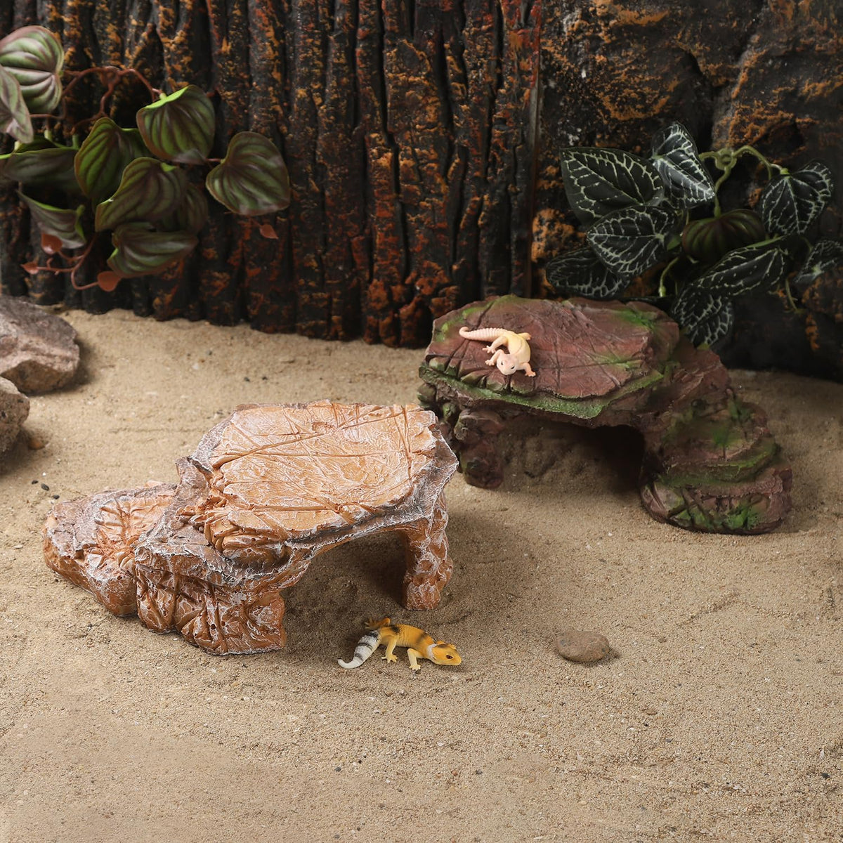 IBWell Turtle Basking Climbing Platform Aquarium Fish Tank Ornament Reptile Climbing Ramp Decorations for Salamanders Amphibians Newts, Terrace Tortoise Resting - SandyBrown