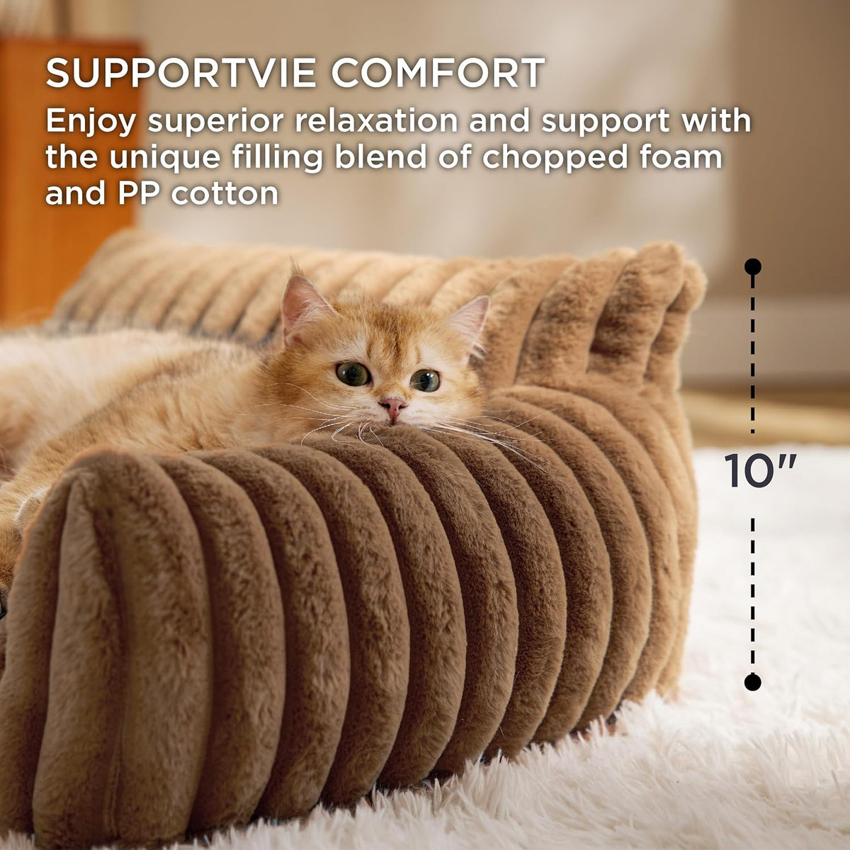 Bedsure ComfyFleece® Shown on TV Fluffy Cat Couch for Pets,24in Camel Brown