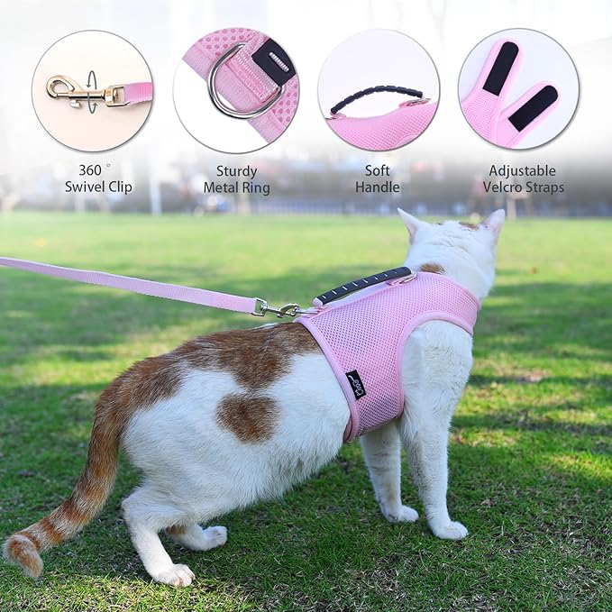 Cat Harness and Leash for Walking Escape Proof Breathable Mesh Fabric, Solid - Image 3