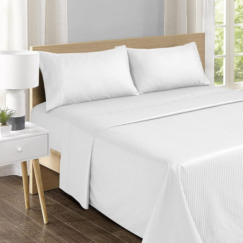 Feather & Stitch 100% Cotton Sateen 500 TC Split King Size Bed Sheet Set