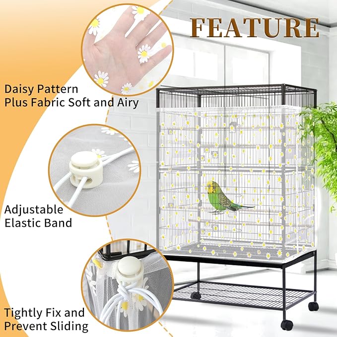 Daoeny Bird Cage Seed Catcher, Large Bird Cage Cover, Adjustable Soft Airy - Image 4