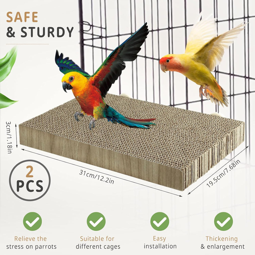 2 Pack Parrot Perch Bird Chew Toys, Large Cardboard Parakeet Cage Stand Playground, Conure Platform Cockatiel Shredding Grinding Cage Accessories for Budgie Cockatoo, 12.2 x 7.7 x 1.2in