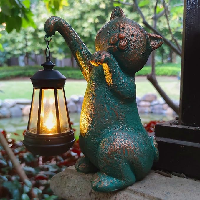 JOYBEE Garden Statues Cat with Solar Lantern Outdoor Decor-Cat Solar Figurines - Image 5