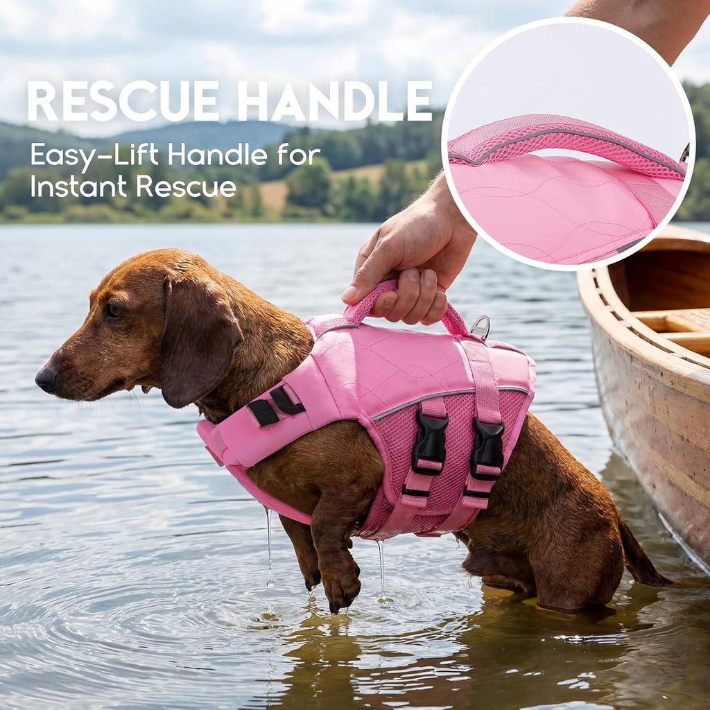 ASENKU Dog Life Jacket, High Floatation Dog Swimming Vest with Rescue Handles for Small Medium Large Dogs, Pet Safety Swimsuit Preserver for Pool Beach Boating (LightPink, 2XL)
