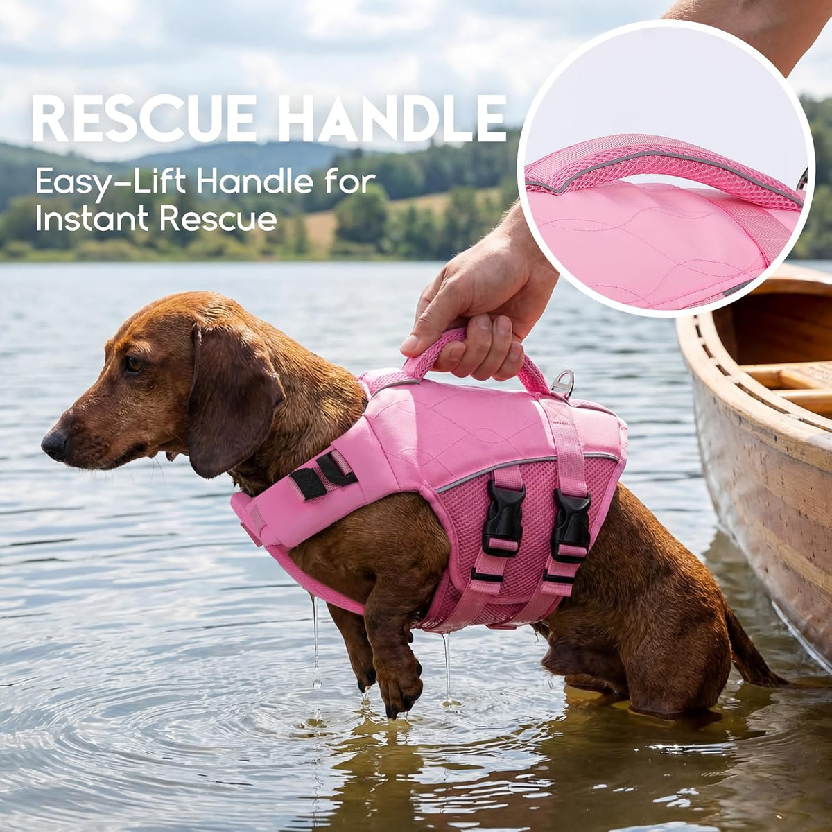 ASENKU Dog Life Jacket, High Floatation Dog Swimming Vest with Rescue Handles for Small Medium Large Dogs, Pet Safety Swimsuit Preserver for Pool Beach Boating (LightPink, 2XL)