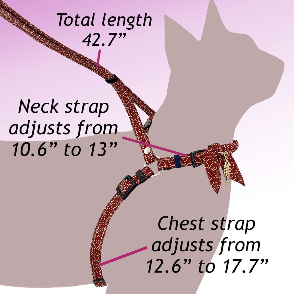 Necoichi Zen Fish Charm Cat Harness & Leash Set (Red)