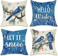 Fahrendom Hello Winter Bluebird Decorative Throw Pillow Covers 18x18 Set of 4 by Fahrendom