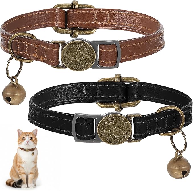 2 Pcs PU Leather Cat Collar Breakaway by Unknown