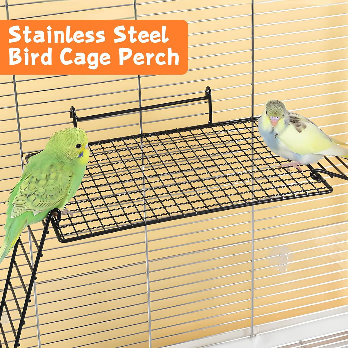 BNOSDM Stainless Steel Grid Platform for Parakeet 4 PCS Bird Perches Platform Parrot Stand with Climbing Ladder Bird Cage Accessories for Small to Large Birds (L)