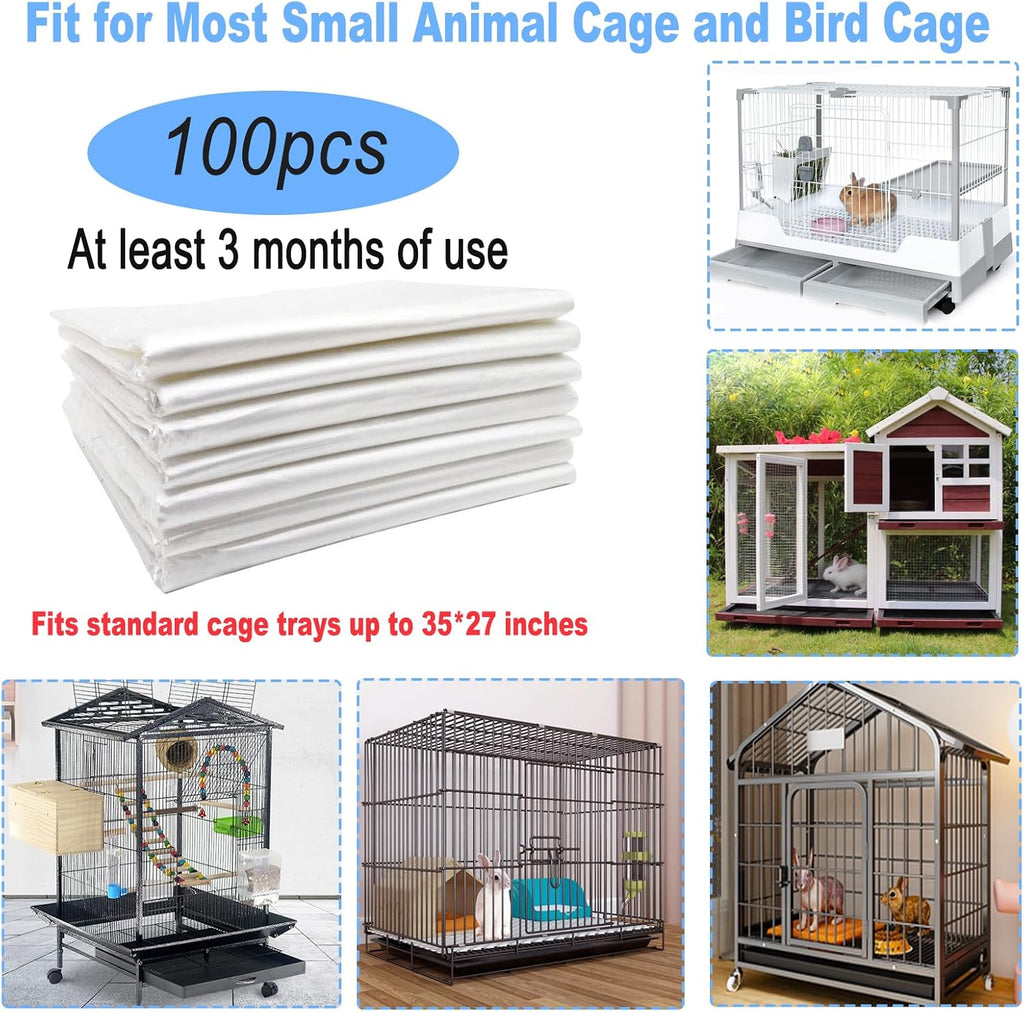 100 Pcs Disposable Rabbit Cage Liner, 35'' X 27'' Large Bunny Cage Tray Liners Clear Plastic Guinea Pig Toilet Film for Bunnies Ferrets Chinchillas Birds Small Animal - Leak Proof & No Mess