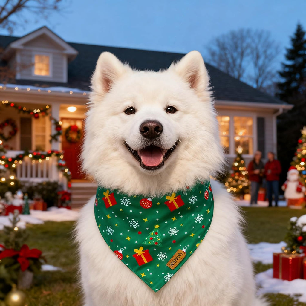 Christmas Dog Bandanas - 2 Pack Reversible Santa Claus and Christmas Tree Dog Scarf for Boy & Girl, Premium Durable Fabric, Festival Dog Bib, Holiday Bandana for Medium & Large Dogs (Large)