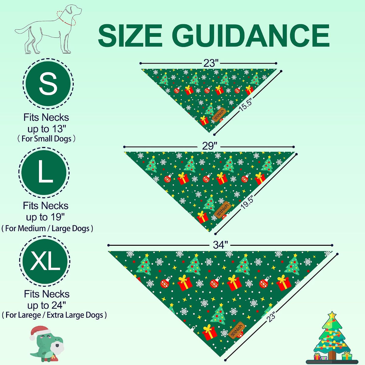 Christmas Dog Bandanas - 2 Pack Reversible Santa Claus and Christmas Tree Dog Scarf for Boy & Girl, Premium Durable Fabric, Festival Dog Bib, Holiday Bandana for Medium & Large Dogs (Large)