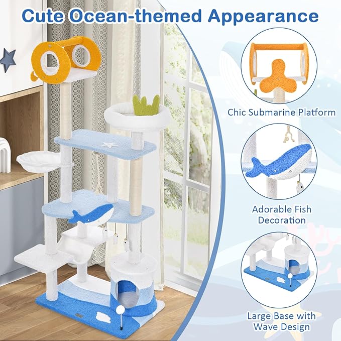 Tangkula Ocean-Themed Cat Tree, 3-Level Cat Tower - Image 5