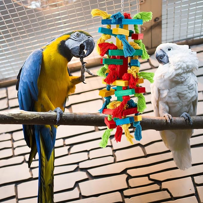 3 Pcs Extra Large Bird Parrot Toy Multicolored Natural Wooden Parrot Cage - Image 6
