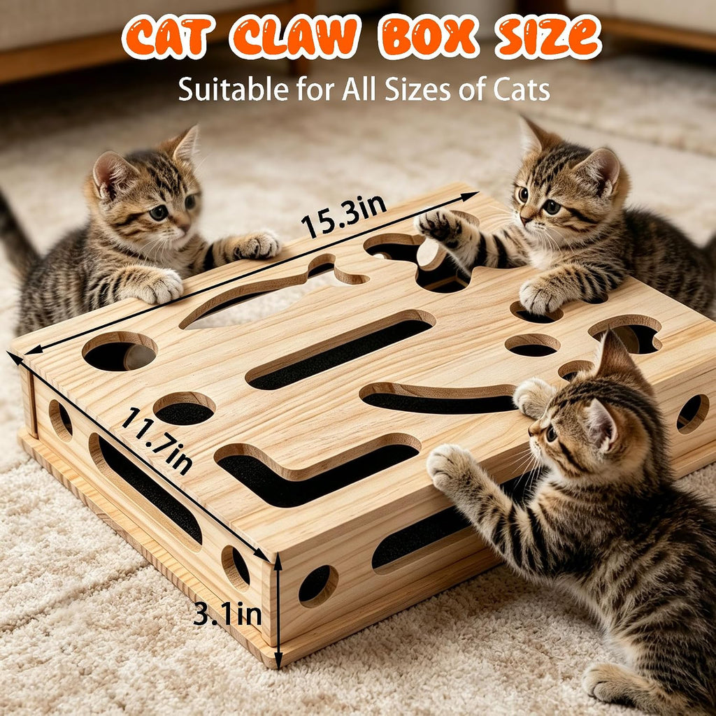 Cat Scratch Puzzle Enrichment Box, Large Cat Nail File Box with Sandpaper