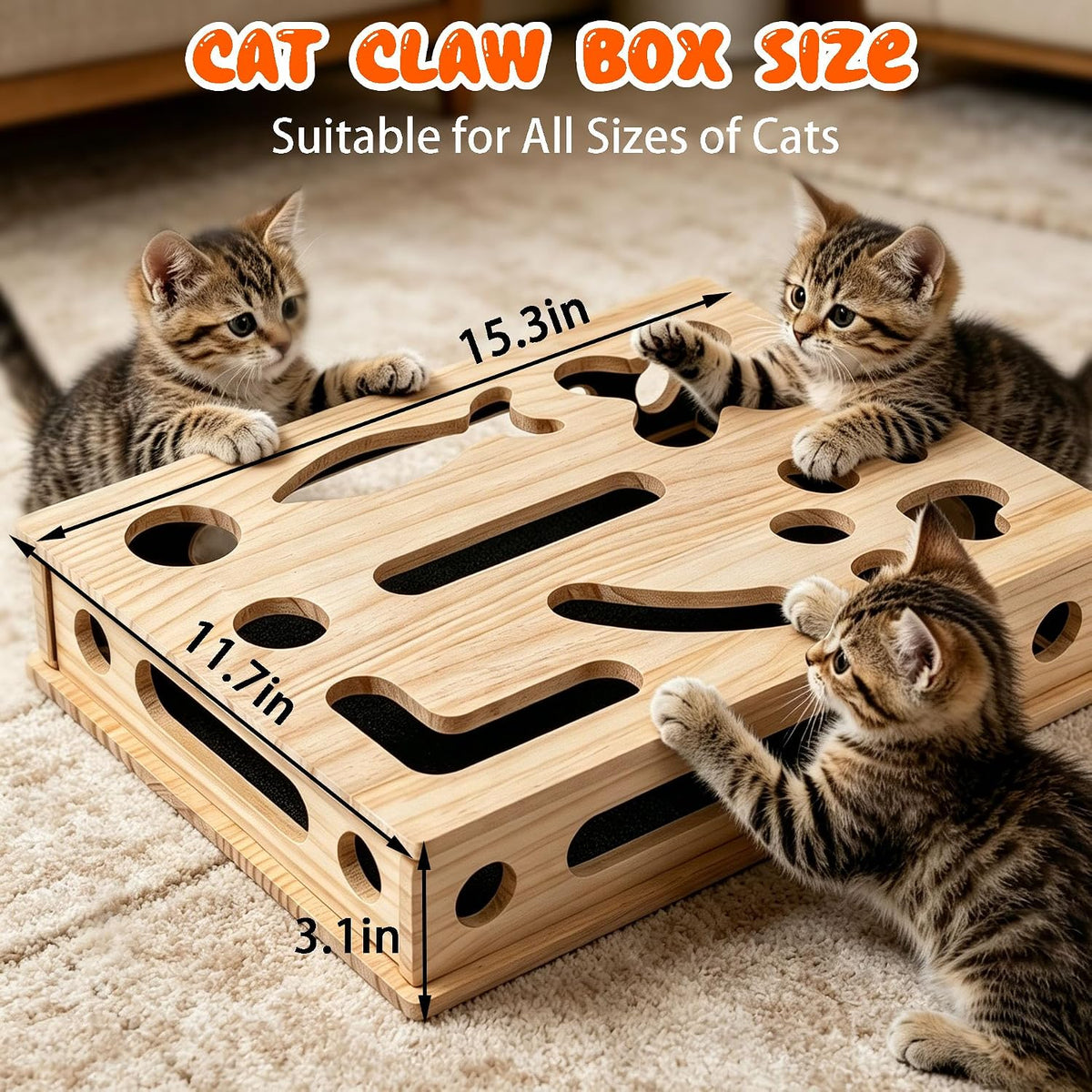 Cat Scratch Puzzle Enrichment Box, Large Cat Nail File Box with Sandpaper