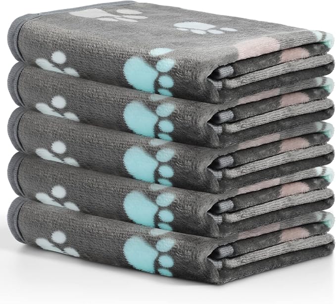 Tegeme 12 Pcs Pet Blankets Soft Fluffy Fleece Dog Cat Warm Paw Print Pattern - Image 5