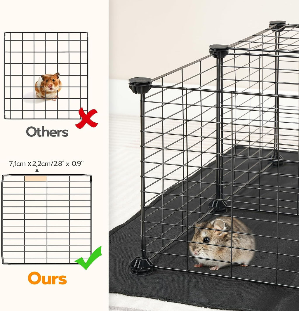 HOOBRO 24 Panels Guinea Pig Cage with Waterproof Mat and Ramp, 57" x 31.5" x 23.6" Loft Design Small Animal Playpen, Rabbit Cage, Bunny Cage, Pet Playpen, Indoor Outdoor Yard Fence, Black BK03PP03