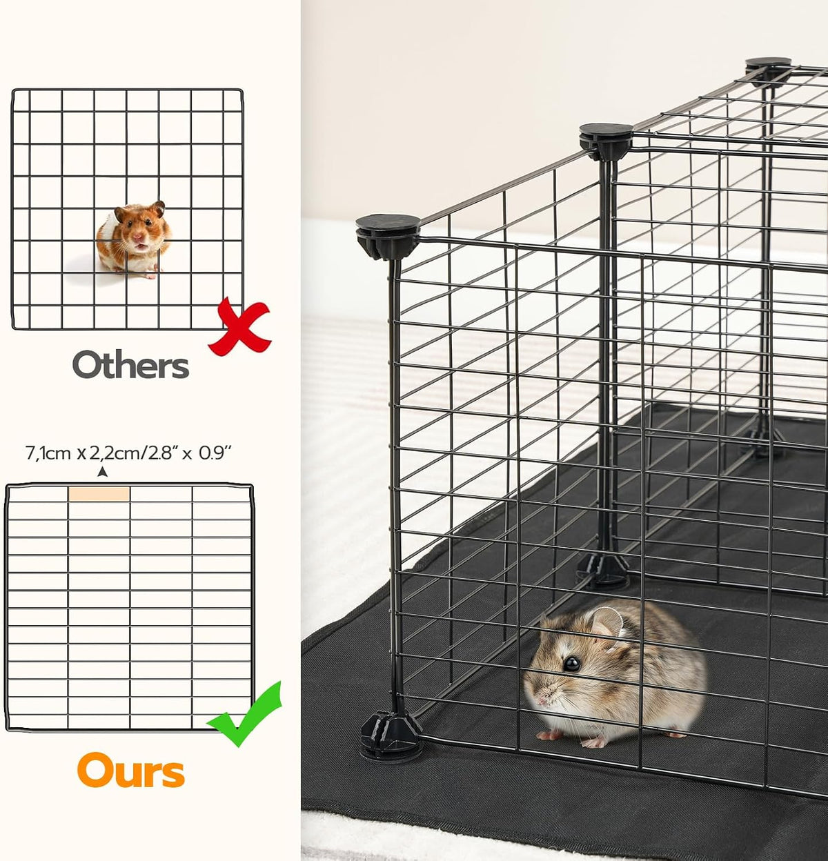 HOOBRO 24 Panels Guinea Pig Cage with Waterproof Mat and Ramp, 57" x 31.5" x 23.6" Loft Design Small Animal Playpen, Rabbit Cage, Bunny Cage, Pet Playpen, Indoor Outdoor Yard Fence, Black BK03PP03