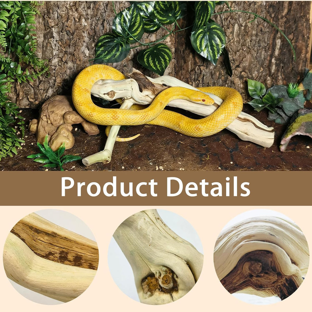 BNOSDM Reptile Branches, 11.5-14.1inch Snake Climbing Branch, Terrarium Wood Branch Decor, Bearded Dragon Tank Climbing Accessories for Lizard, Gecko, Frog,Chameleon