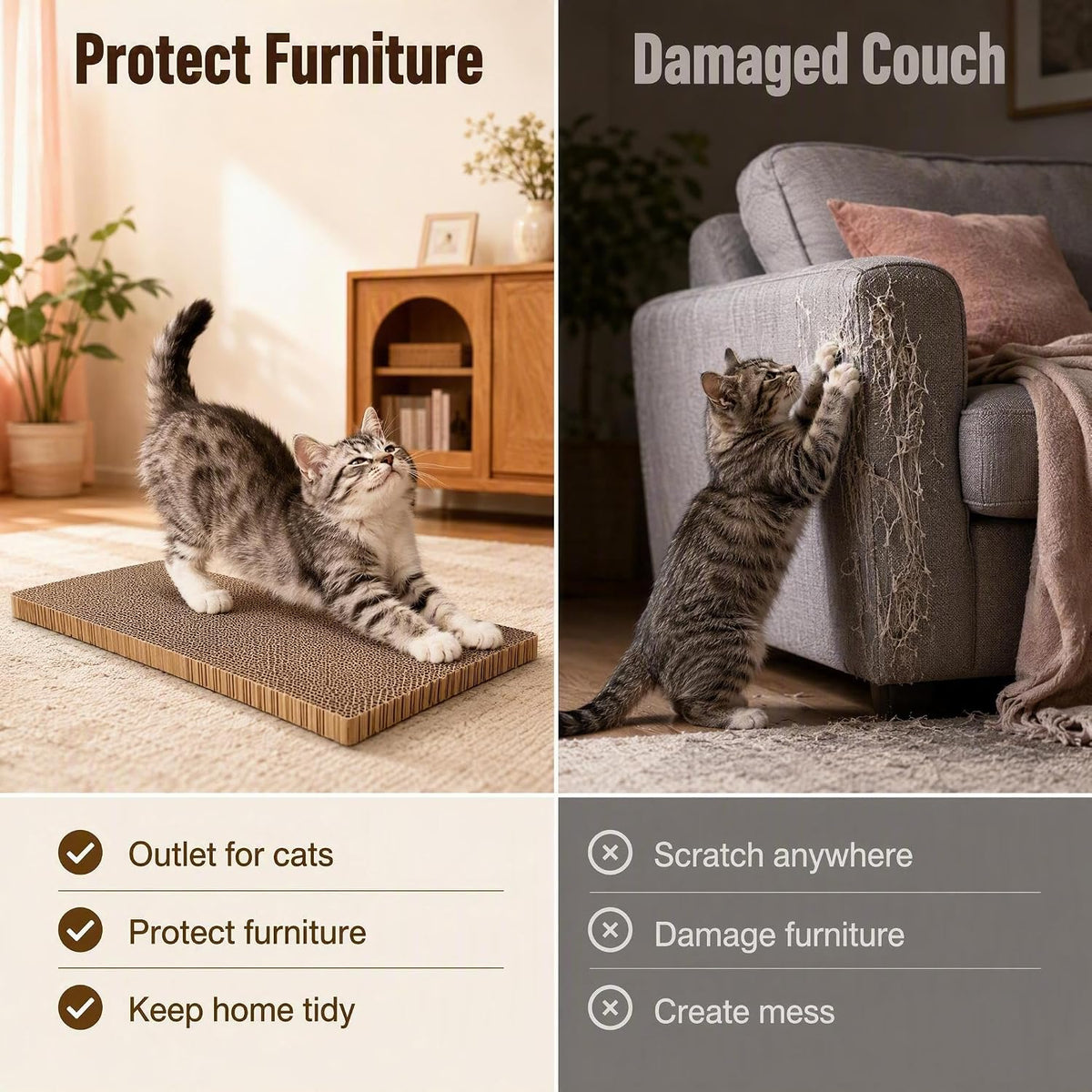 Kichwit Large Cat Scratching Pads, 3pcs Cat Scratcher Cardboard with a Box