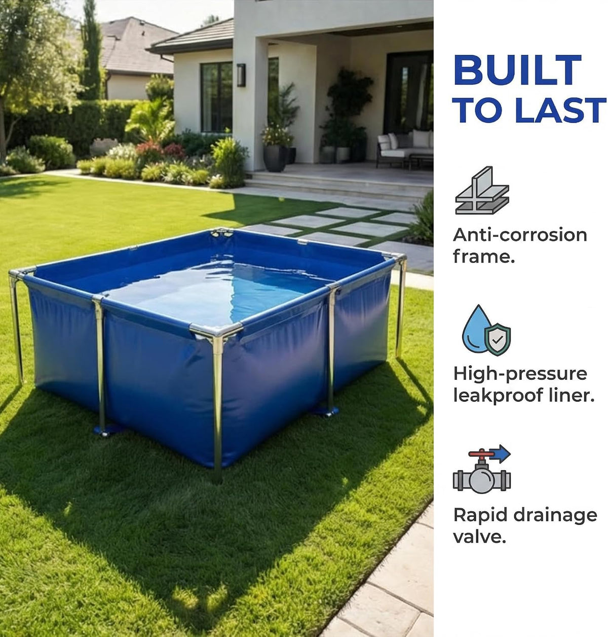 128 Gal Canvas Fish Pond, Above Ground Koi Fish Tank with Steel Frame