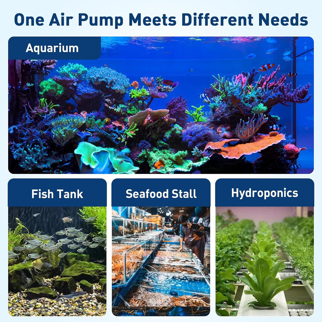 hygger Aquarium Air Pump, Ultra Quiet Oxygen Aerator with Air Stone Airline Tubing Check Valve, Aquarium Fish Tank Air Bubbler for 3 to 79 Gallon Tank and Bucket