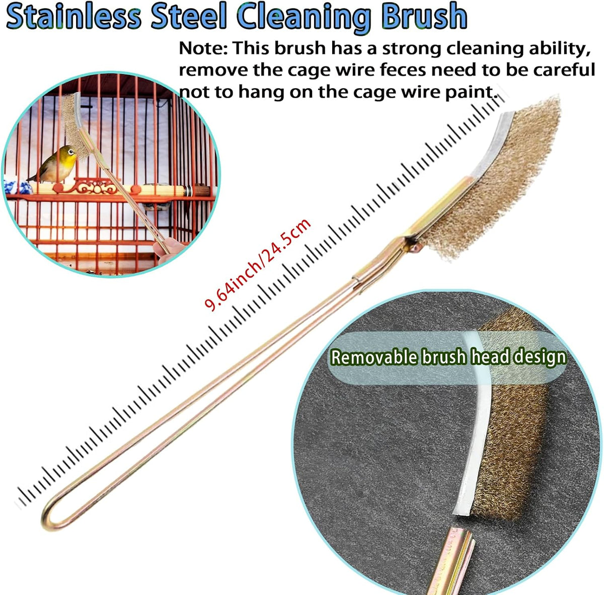 6pcs Set Bird Cage Cleaner Kit - Stainless Steel Poop Remover & Scraper Tool- Essential Bird Cage Accessories for Parakeet Items & Small Animal Cage Cleaning