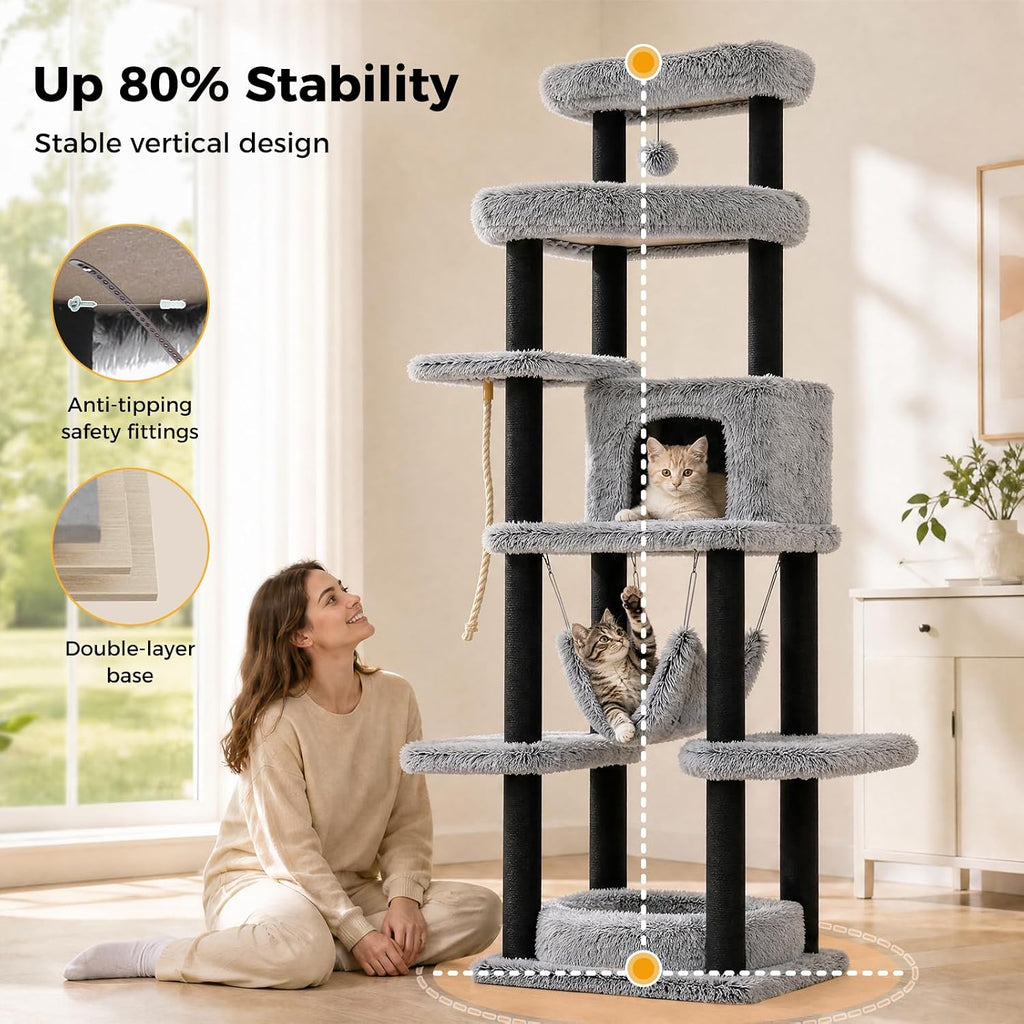 MUTTROS 73in Heavy Duty Cat Tree Tower for Large Cats, Soft Long Plush