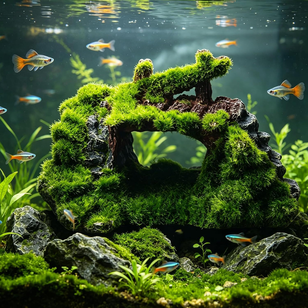 Saim Aquarium Cave Decor, Mossy Rock Hideout