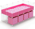 32 Panels 2x4 Pink C&C Cage for Guinea Pigs with Stand 56x28 in Space-Saving 5mm Waterproof coroplast Washable Fleece Liner and 4 Storage Boxes Small Animal Playpen Bunny Cage Hedgehog