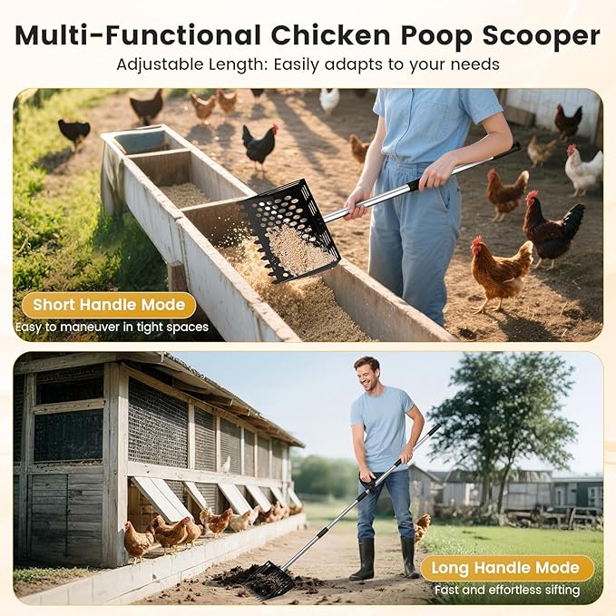 Chicken Poop Scooper and Rake, 2-in-1 Metal Sand Sifting Shovel - Image 4