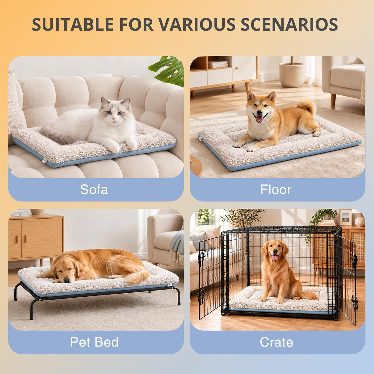 Dog Crate Pad 35" x 24" Self Warming Pet Bed for Medium Dogs, Gray