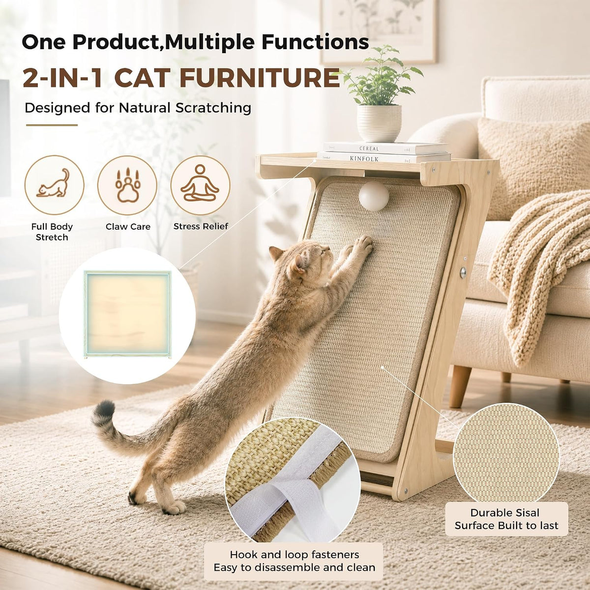 Cat Scratching Post Z-Shaped Cats Scratcher Side Table for Couch Sofa
