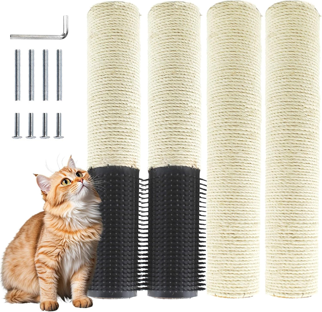 4pcs M8 Cat Scratching Post Replacements,15.7 in Sisal Cat Tree Replacement Poles with Self Groomer Massage Sisal Pole Parts for Indoor Cats Kitten Tree Furniture Protector