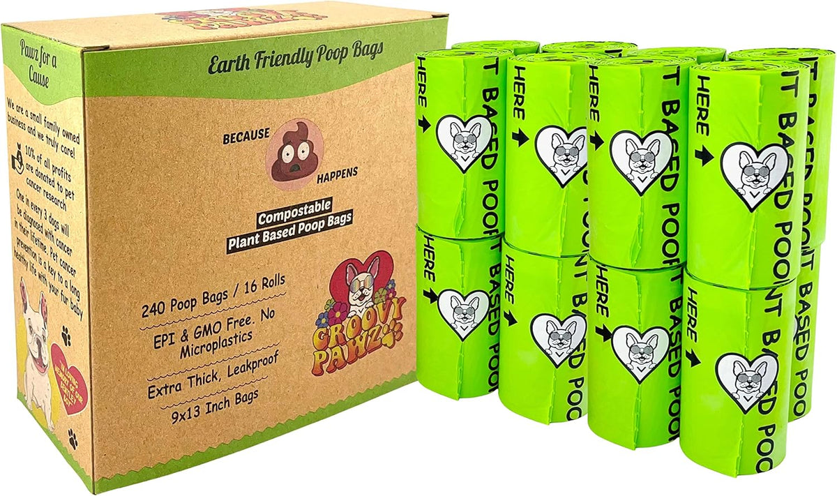 Certified Compostable Dog Poop Bags, 240 Count, Plant Based, Eco Friendly, Extra Strong, Leakproof, No Odor, Pet Supplies
